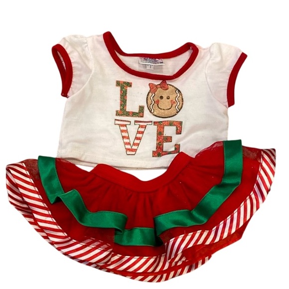 BAB Build a Bear Other - Build a Bear Christmas Shirt Red White LOVE Tulle Skirt Teddy Clothes